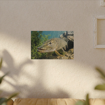 Northern Pike Clear Water Portrait Canvas — Limited Edition Wall Art for Anglers