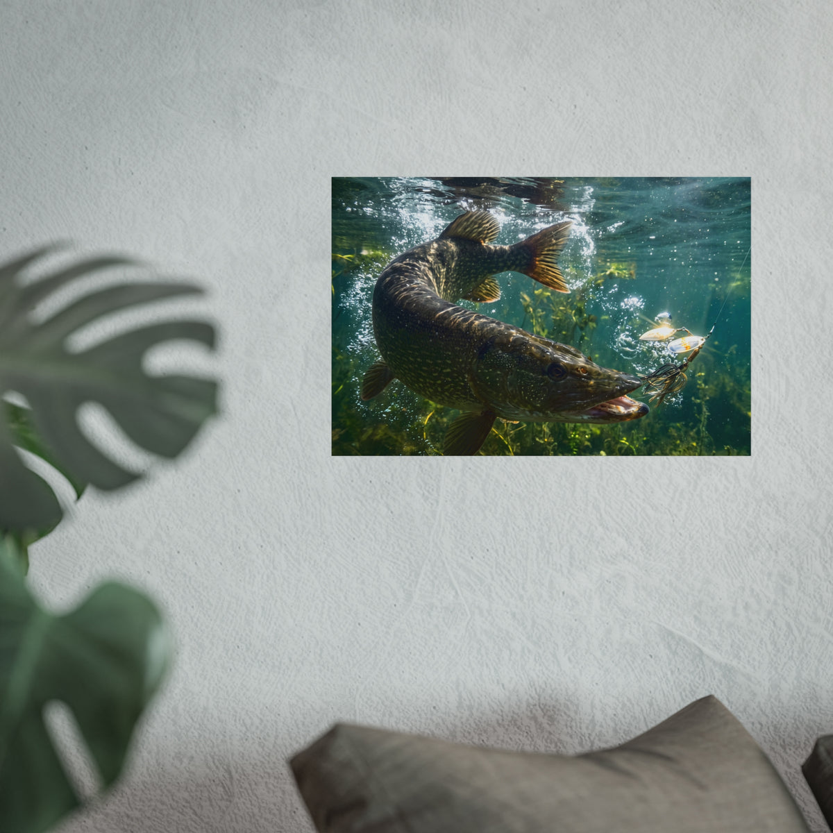 Northern Pike Spinnerbait Strike Fine Art Print — Museum-Quality Giclée for Anglers