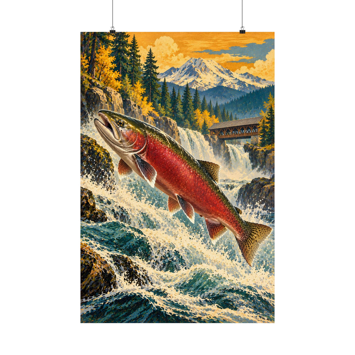 Salmon Country Coho Vintage vertical poster wall art, 24x36 size view