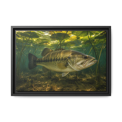 Lily Pad Shade Largemouth Bass framed canvas, 24x16 size view