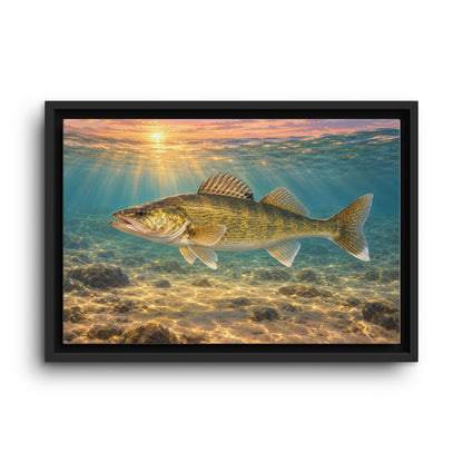 Underwater Walleye framed canvas wall art, view 2