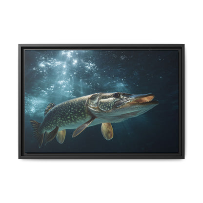 Emerging from the Deep Northern Pike framed canvas, 36x24 size view