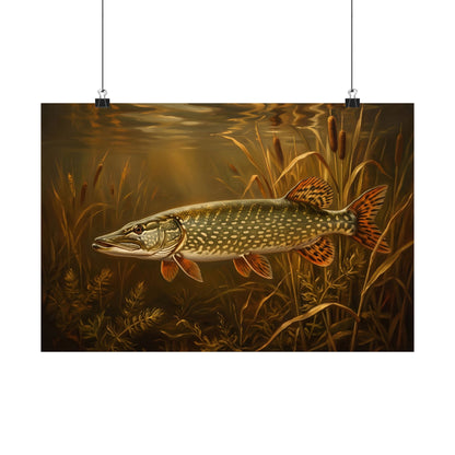 Old Masters Oil Northern Pike poster wall art, 24x16 size view