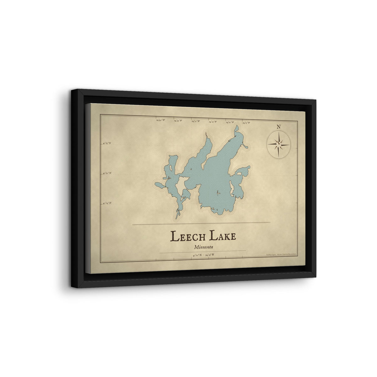 Leech Lake Vintage Map framed canvas wall art, view 4