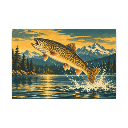 Mountain Lake Leap Tiger Trout canvas wall art