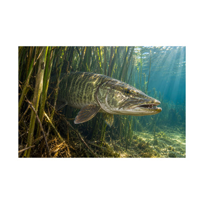 Reeds Mouth Open Muskie Poster — Trophy Underwater Wall Art for Anglers