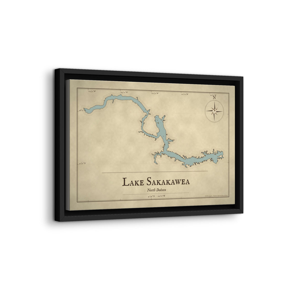 Lake Sakakawea Vintage Map framed canvas wall art, view 4