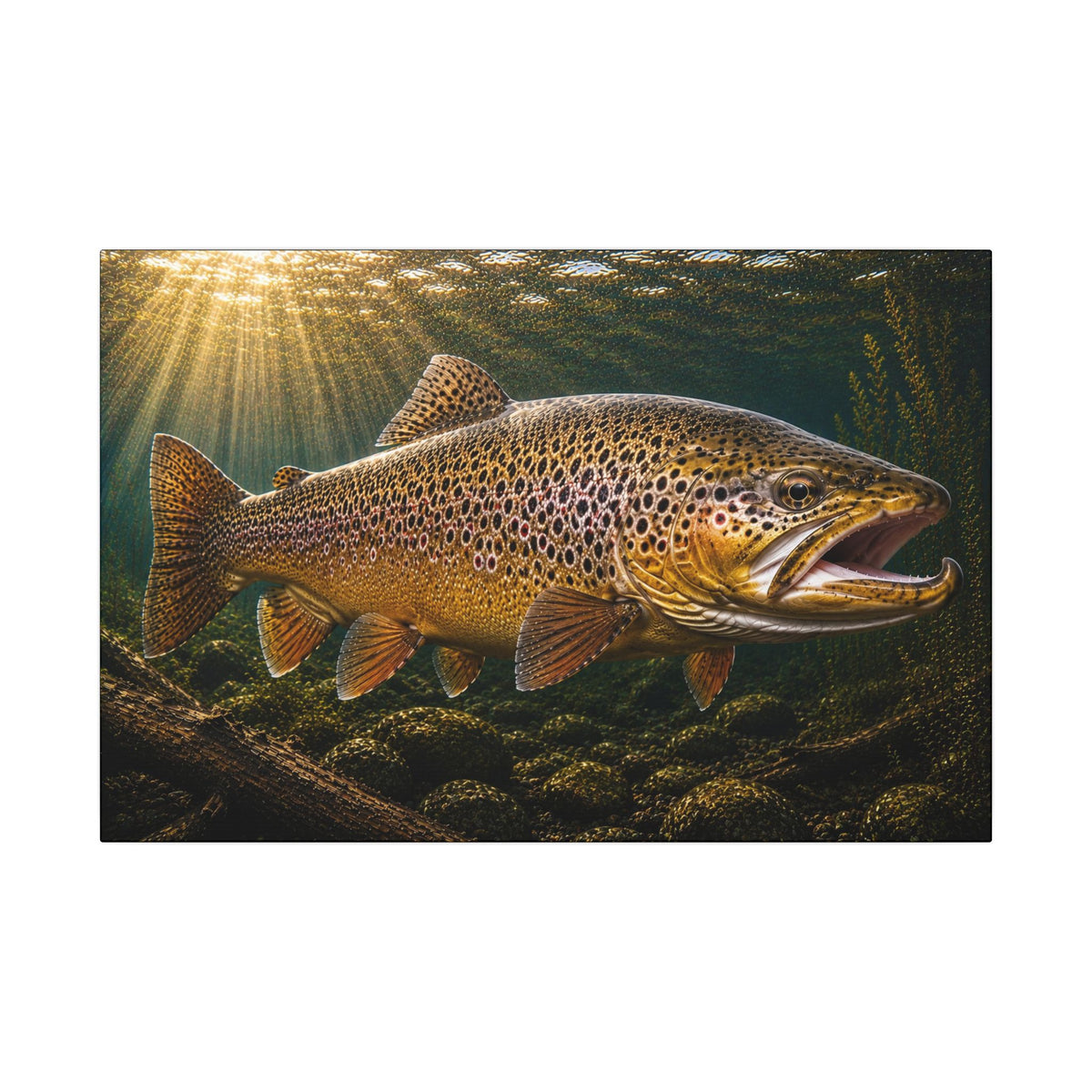 Over the Rocks at Sunrise Brown Trout canvas wall art, view 2