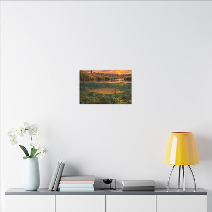 Meadow Over-Under Brown Trout canvas in a home office