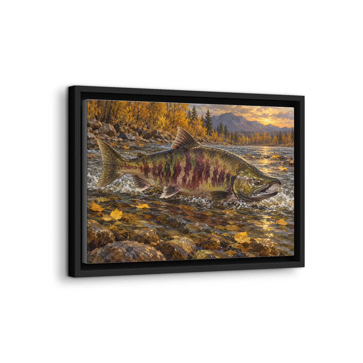 Autumn Riffle Chum Salmon framed canvas wall art, view 4