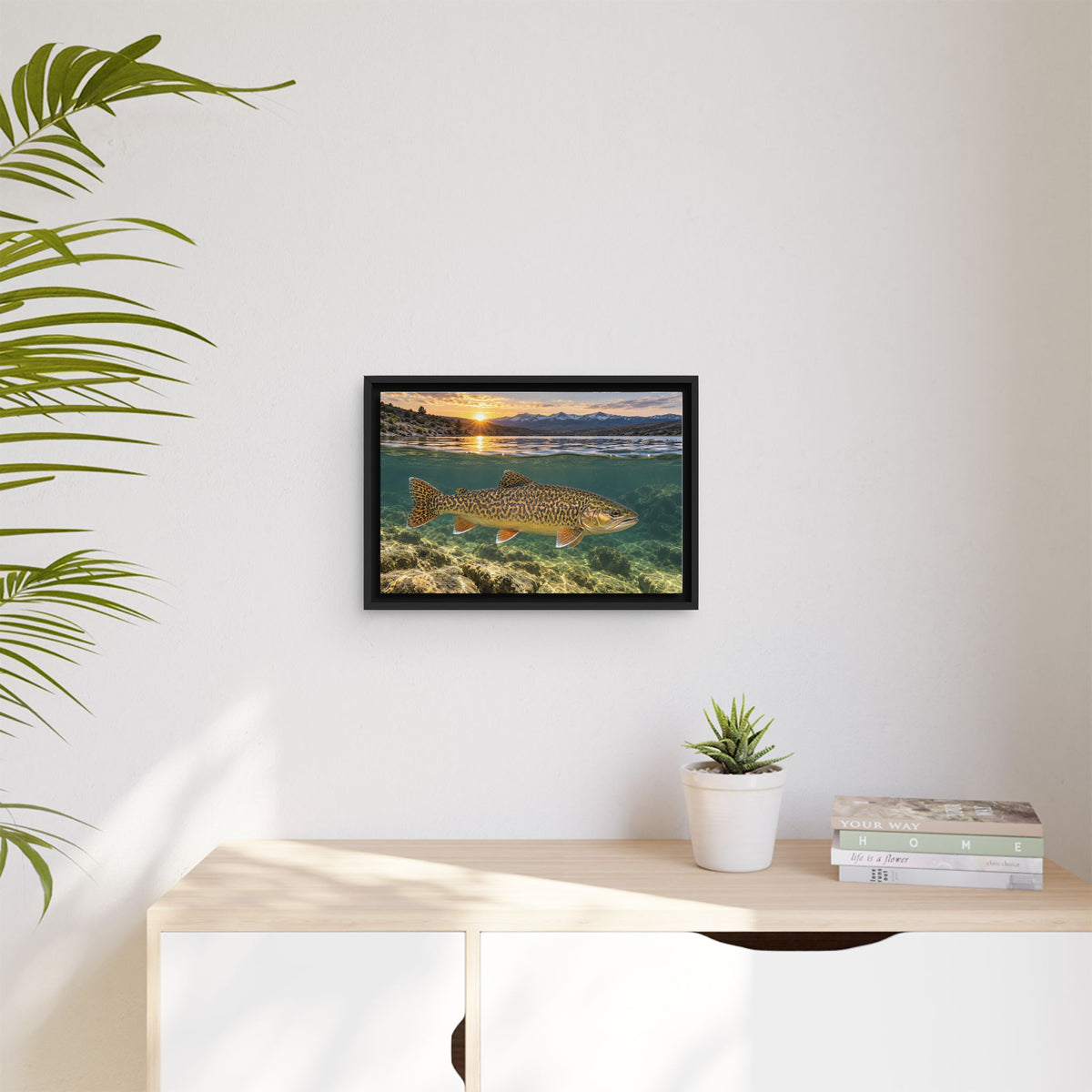 High Desert Sunrise Tiger Trout framed canvas wall art, view 5