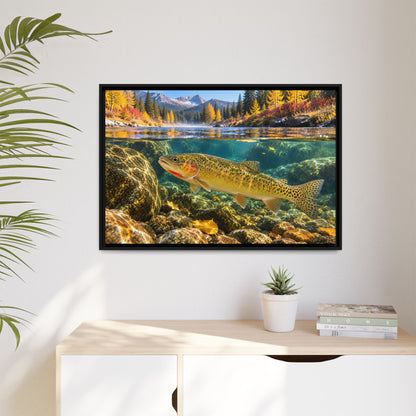St. Joe Autumn Cutthroat Trout framed canvas hanging in a living room