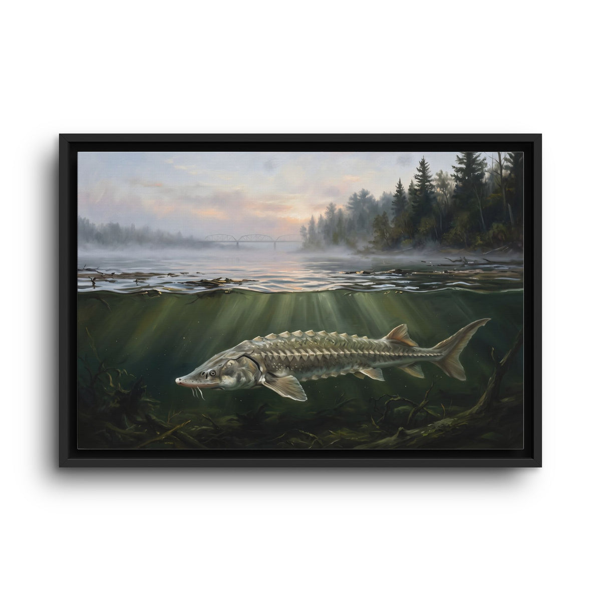 Sturgeon Dawn River framed canvas wall art, view 2