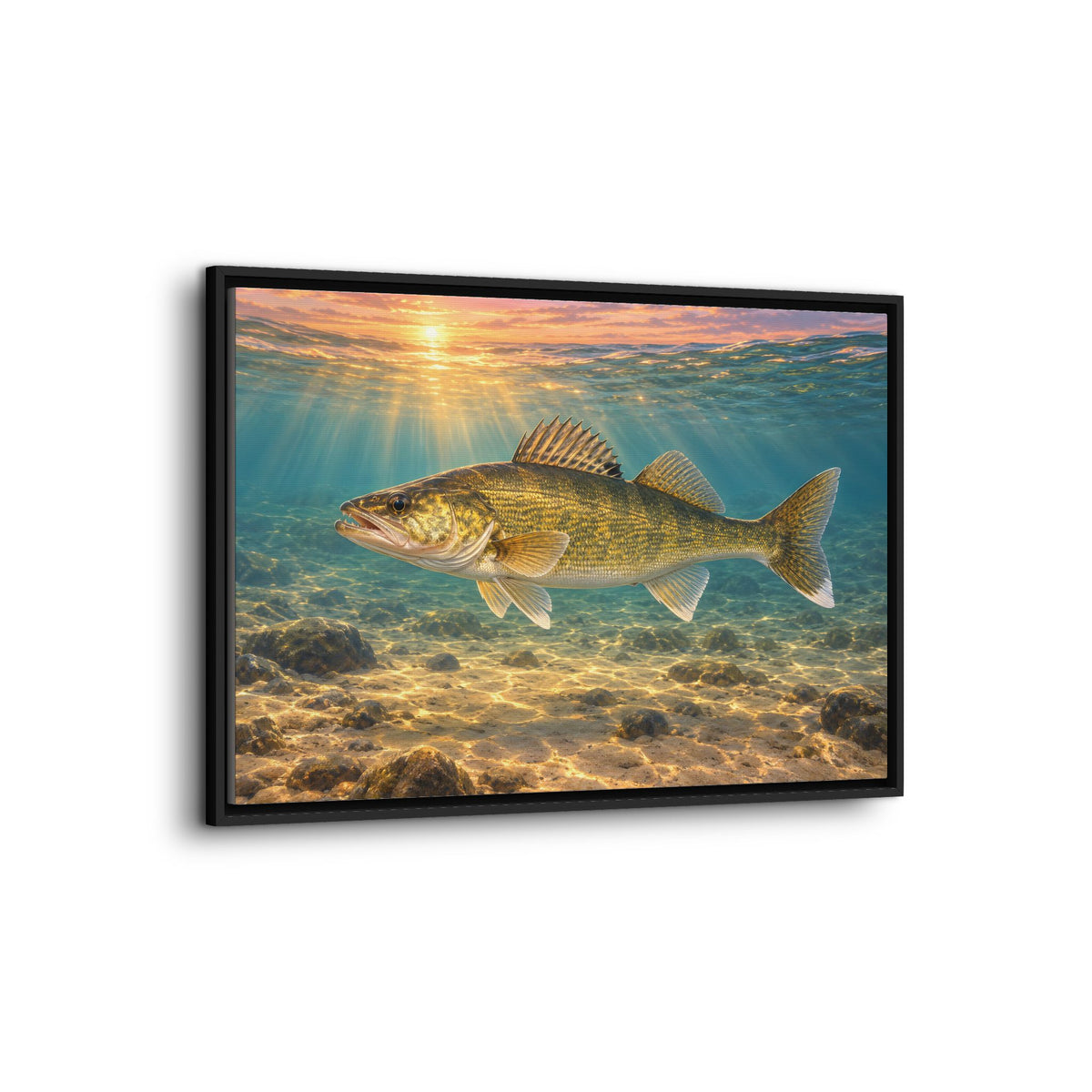 Underwater Walleye framed canvas wall art, view 4