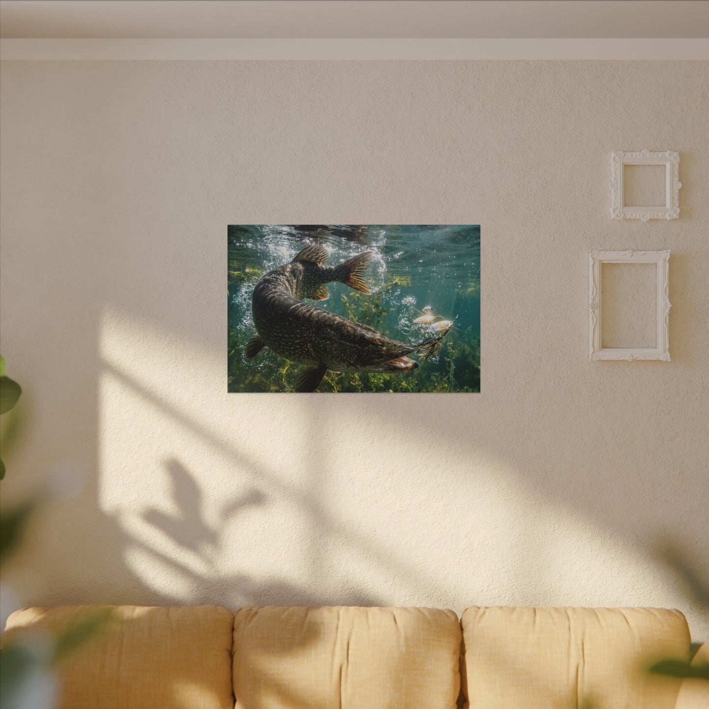 Northern Pike Spinnerbait Strike Canvas — Action Wall Art for Anglers