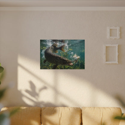 Northern Pike Spinnerbait Strike Canvas — Action Wall Art for Anglers