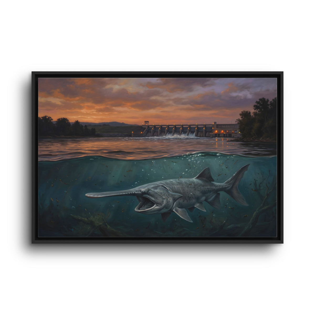 Paddlefish Spillway framed canvas wall art, view 3