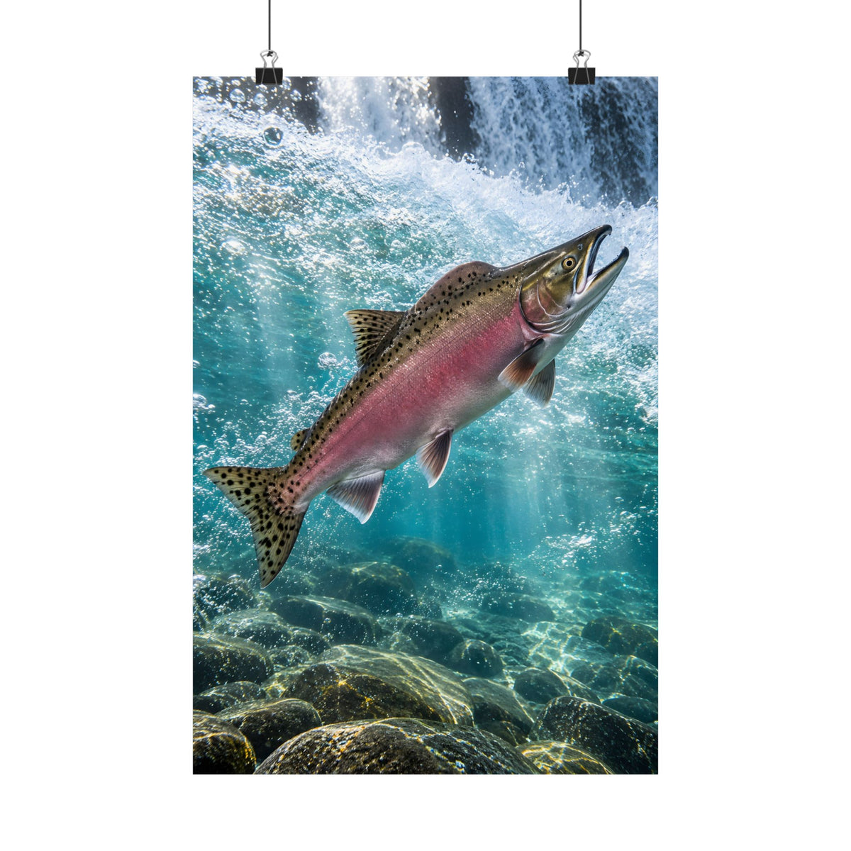 Beneath Alaskan Falls Pink Salmon poster wall art