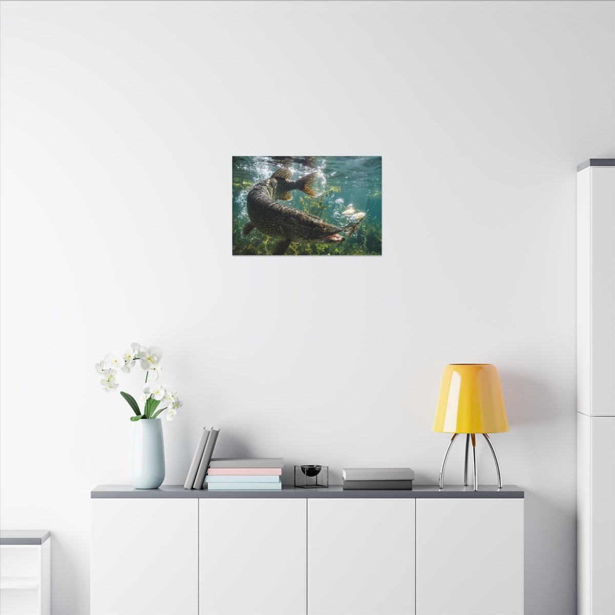 Northern Pike Spinnerbait Strike Canvas — Action Wall Art for Anglers