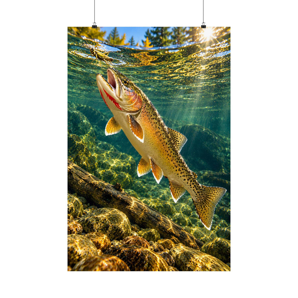Rising to the Hopper Cutthroat Trout vertical poster wall art, 24x36 size view