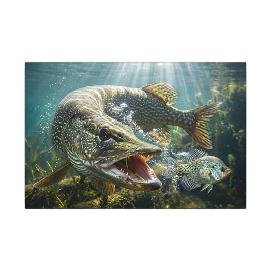 Northern Pike Predator Strike Canvas — Action Wall Art for Anglers