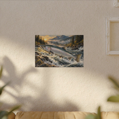 Silver Run Coho Salmon canvas hanging in a living room