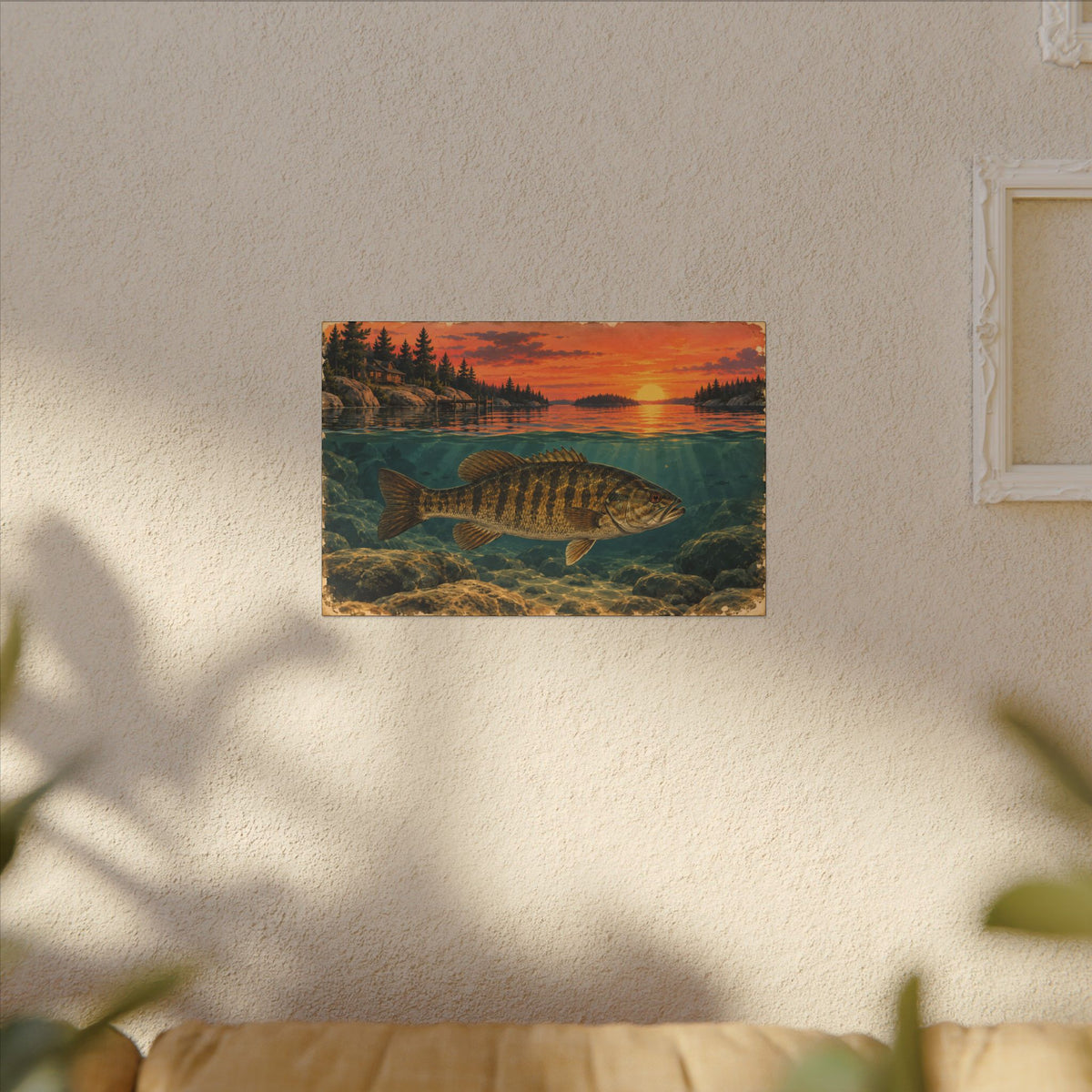 Vintage Sunset Lake Smallmouth Canvas wall art, view 5