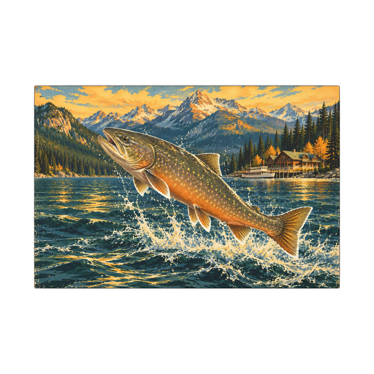 Northern Lake Lodge Bull Trout canvas, 18x12 size view