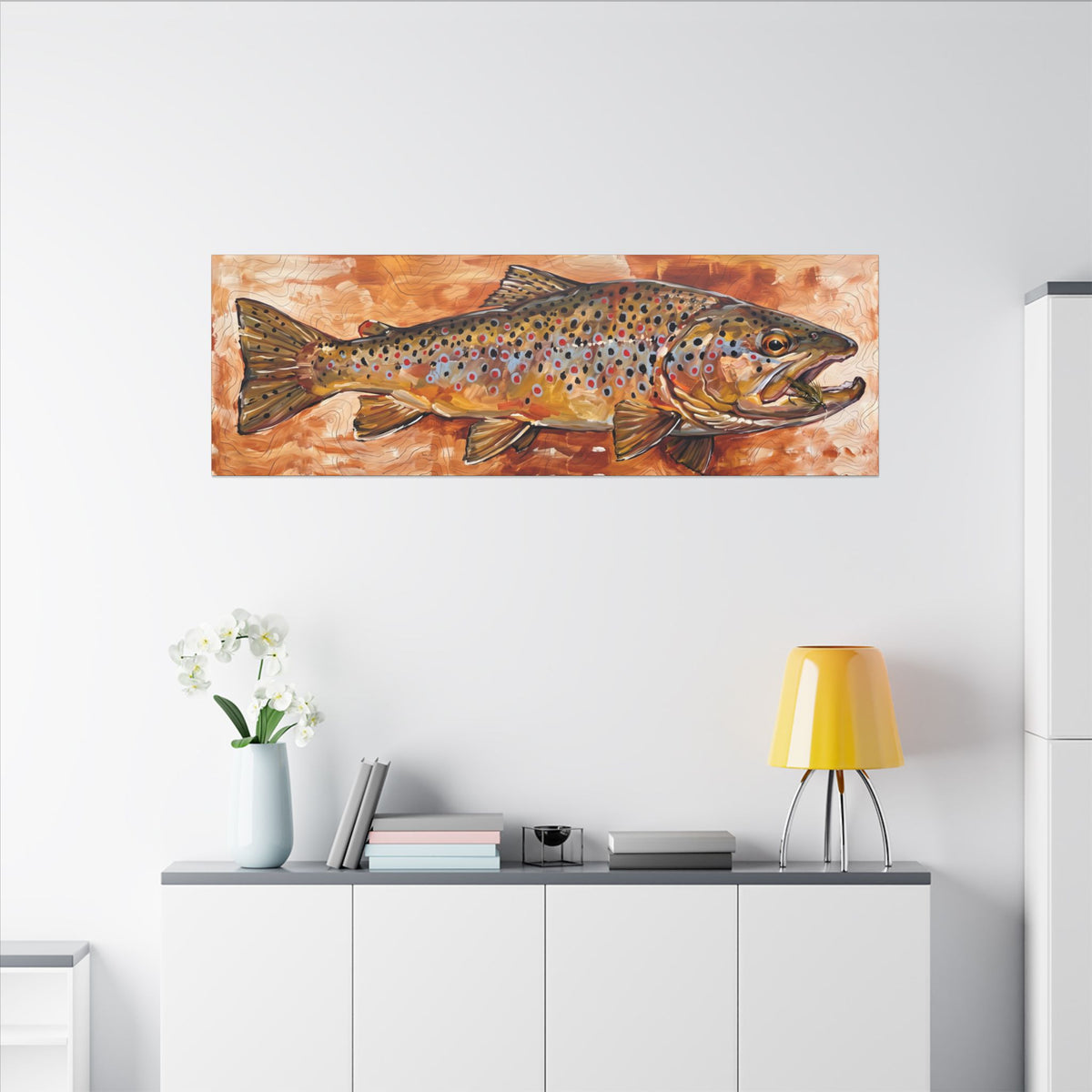 Legends Bold Autumn Brown Trout Panorama long canvas wall art, view 6