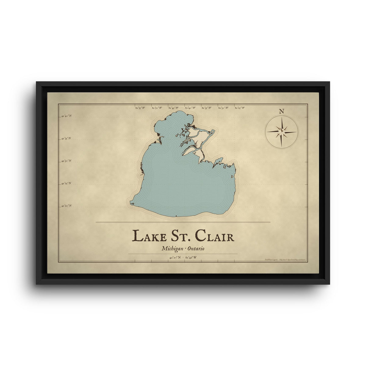 Lake St. Clair Vintage Map framed canvas wall art, view 2