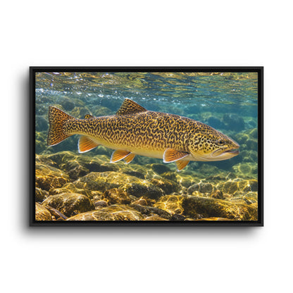 Sunlit Riffle Tiger Trout framed canvas wall art, view 3
