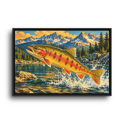 Leaping Through Alpine Waters Golden Trout framed canvas wall art, view 3