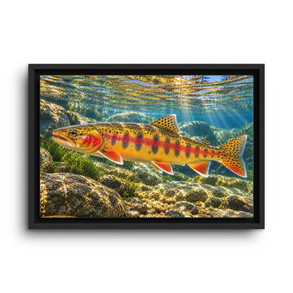 Sunlit Mountain Stream Golden Trout framed canvas wall art