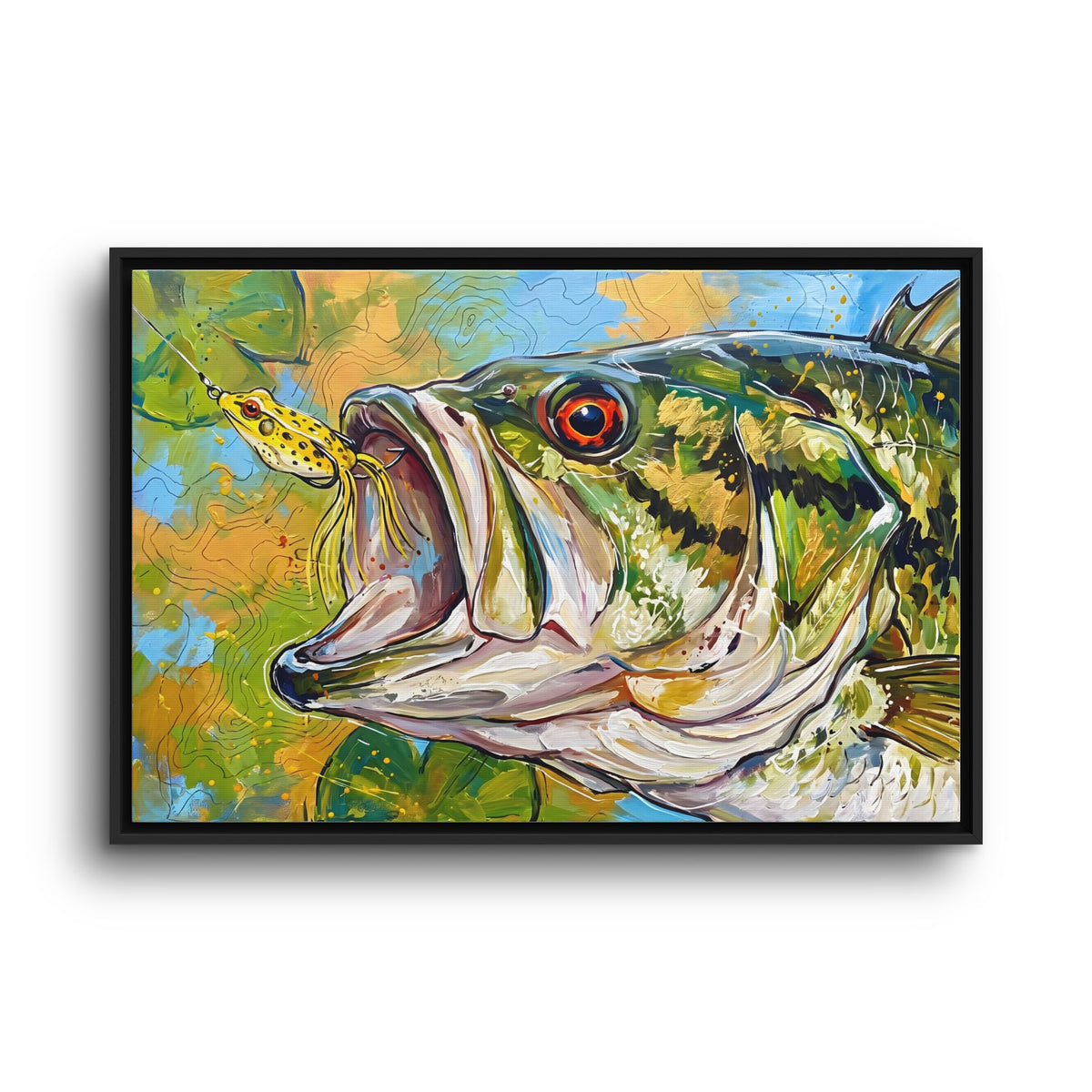 Legends Bold Close-Up Lily Pad Largemouth Bass framed canvas wall art, view 3