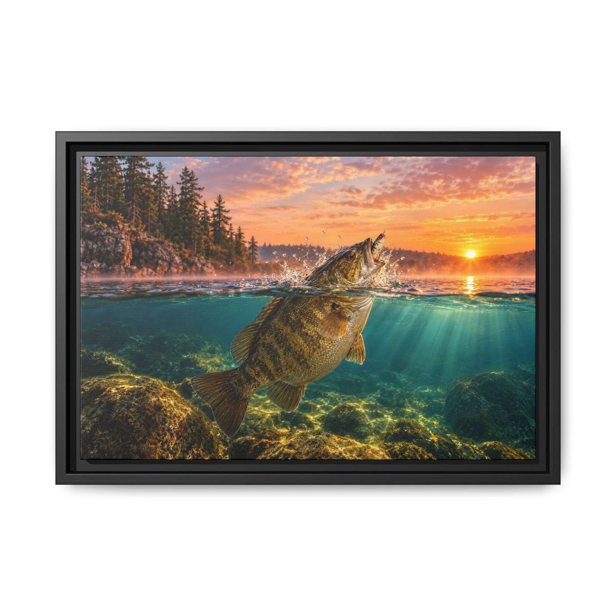 Topwater Dawn Smallmouth Framed Canvas, view 4