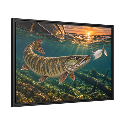 Figure-Eight Sunset Muskie Framed Canvas wall art, view 4