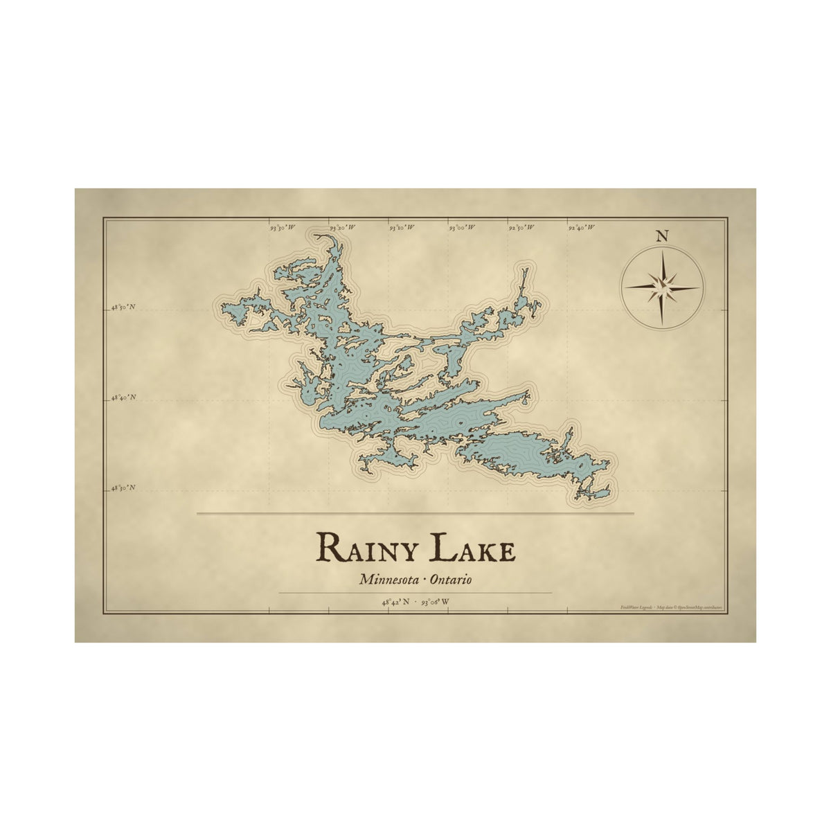 Rainy Lake Vintage Map poster wall art, view 4