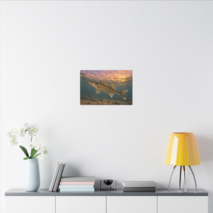 Mayfly Hatch Evening Walleye canvas in a home office