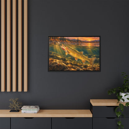 Red Throat at Dusk Cutthroat Trout framed canvas in a home office