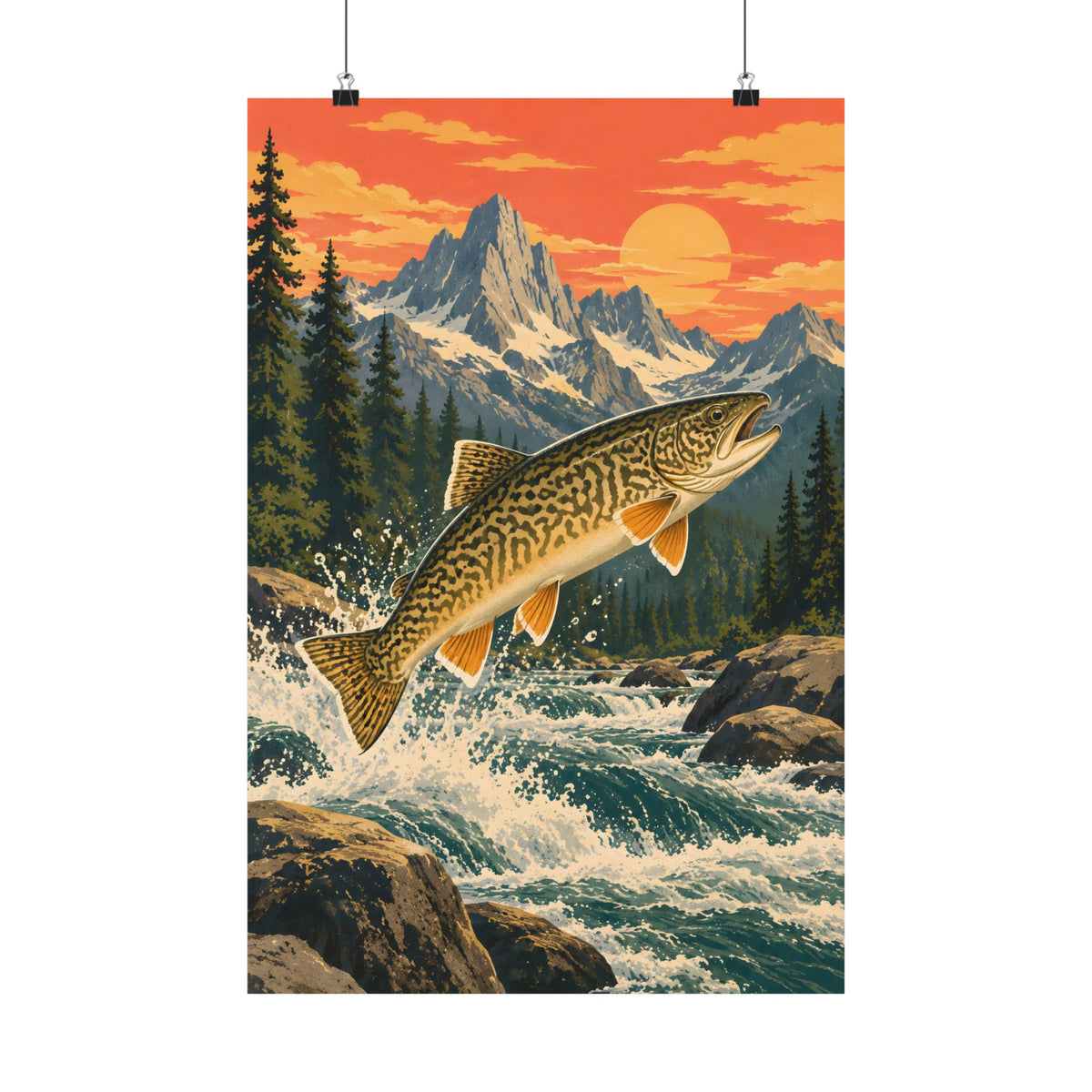 Mountain Stream Leap Tiger Trout poster wall art, view 3