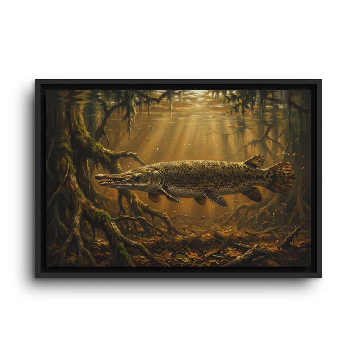 Alligator Gar Bayou framed canvas wall art, view 2
