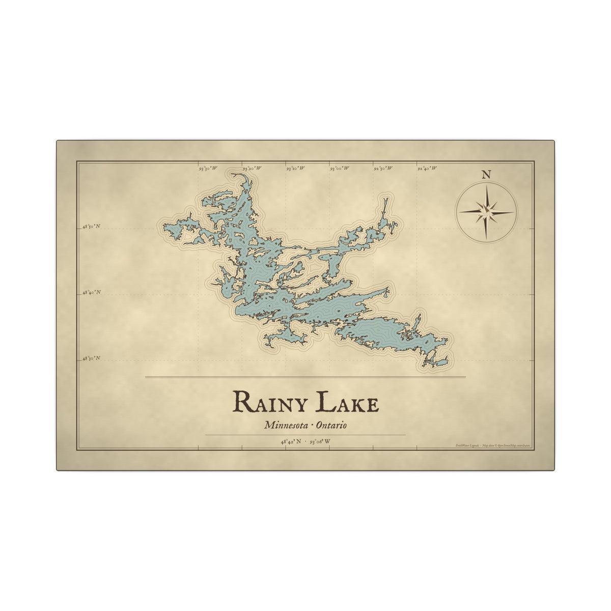 Rainy Lake Vintage Map canvas wall art