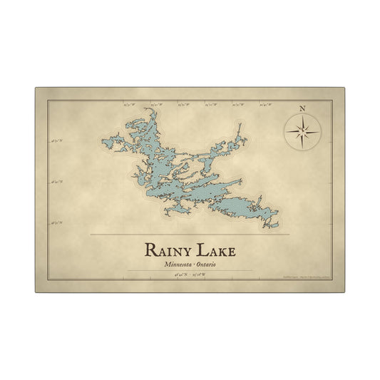 Rainy Lake Vintage Map canvas wall art