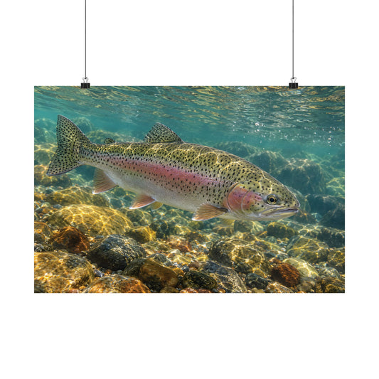 Sunlit Gravel Run Rainbow Trout poster wall art