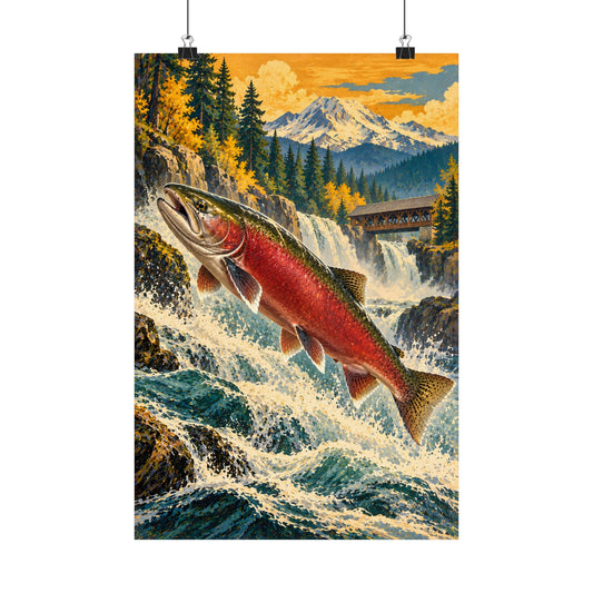 Salmon Country Coho Vintage vertical poster wall art, 12x18 size view