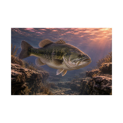 Rose-Gold Dusk Channel Largemouth Bass fishing poster close-up