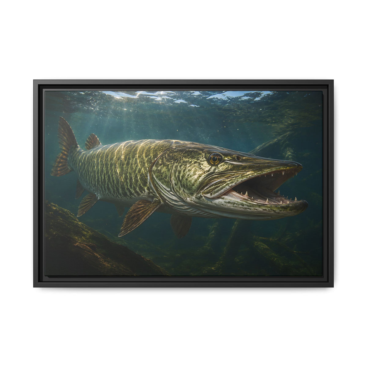 The River King Muskie framed canvas, 36x24 size view