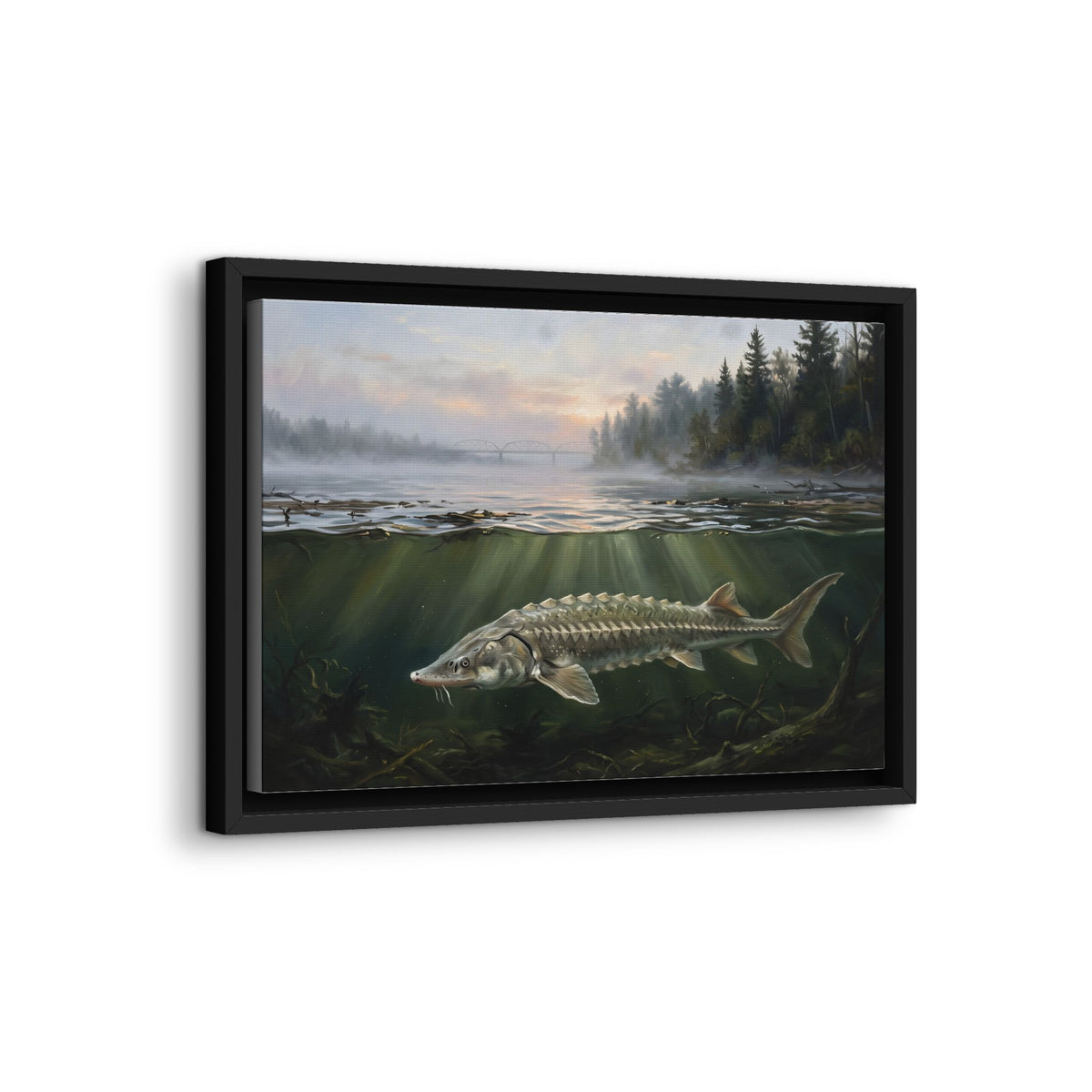 Sturgeon Dawn River framed canvas wall art, view 4