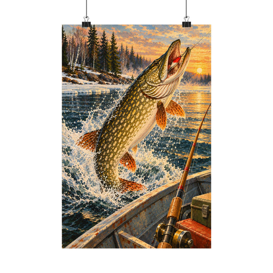 Strike by the Boat Northern Pike poster wall art
