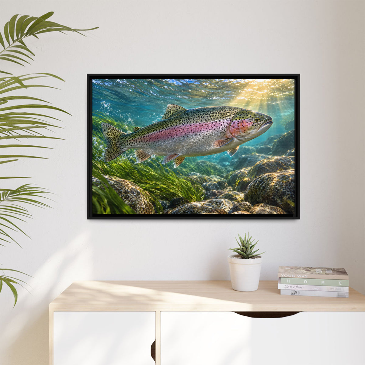 River of Gold Rainbow Trout framed canvas wall art, view 5